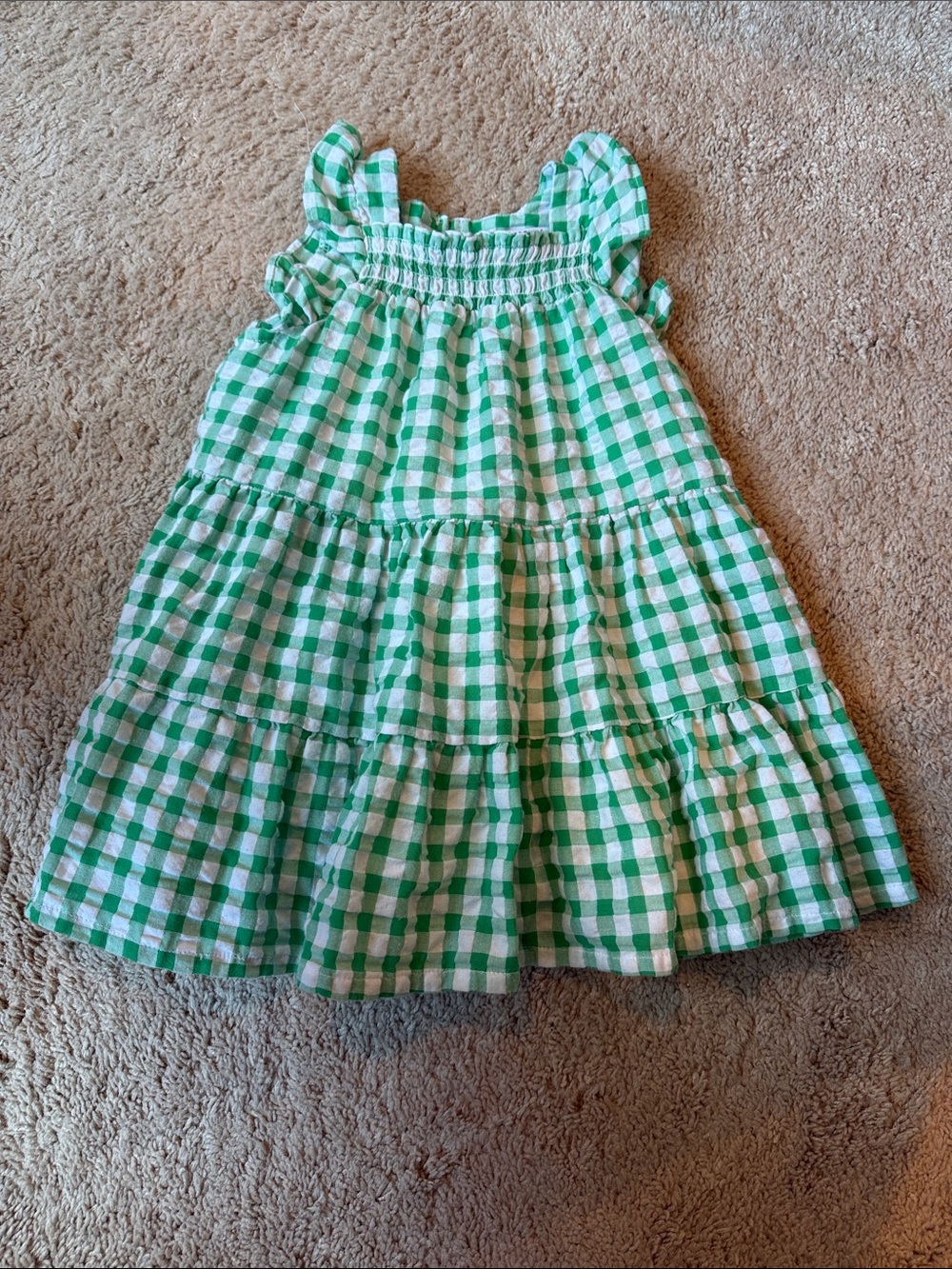 Old Navy Girls Fit and Flare Green  Gingham Seersucker Tiered Sundress size 2T